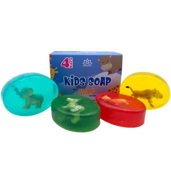4 Kids Soap Bars with WILD ANIMALS Toys Inside - Picture 1 of 13